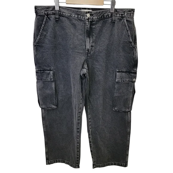 Madewell Low-Slung Straight Cargo Jeans Faded Black Baggy Slouchy Women’s W33P - Picture 8 of 17